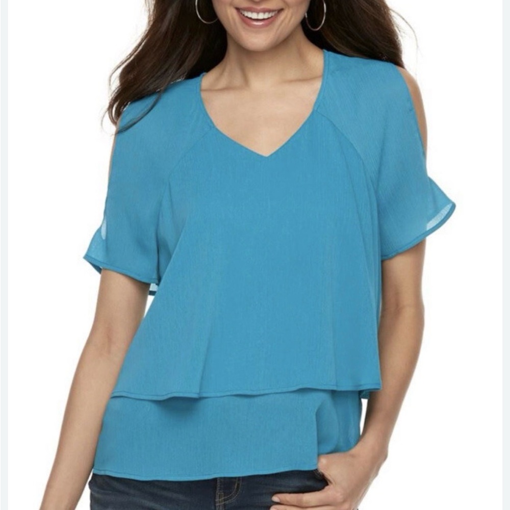 Juicy Couture Turquoise Cold-Shoulder V-Neck Layered Blouse